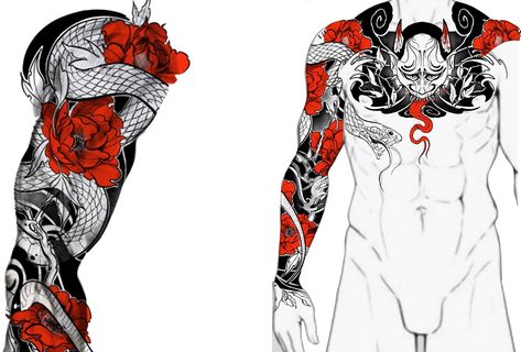 Yakuza Style Tattoo, Samurai Tattoo Sleeve, Tattoo Japanese Style, Samurai Tattoo Design, Yakuza Tattoo, Men Tattoos Arm Sleeve, Japan Tattoo Design, Muster Tattoos, Japanese Tattoos