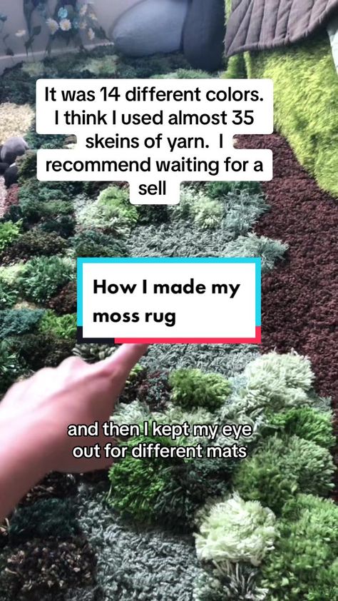 SoundOfTheForest on TikTok Diy Moss Blanket, Diy Moss Rug Yarn, Diy Moss Carpet, How To Make A Moss Rug, Diy Moss Rug Tutorial, Crochet Moss Rug, Crochet Moss Blanket, Moss Rug Diy, Diy Moss Rug