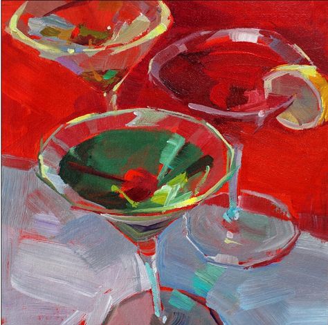 Party of Three by Patti Mollica Christmas Reflections, Block Painting, Painting Workshop, Martini Glasses, Happy Paintings, Daily Painting, Color Harmony, Crazy Colour, Still Life Art