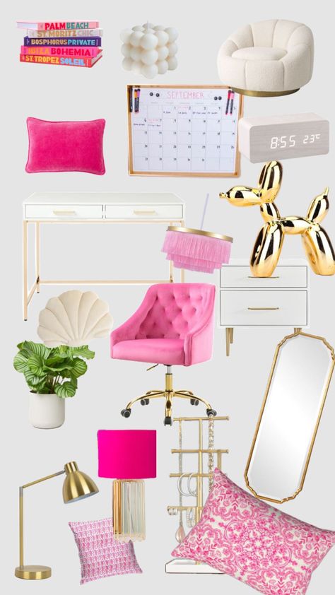 Surf Room Ideas, Hot Pink Room, Preppy Living Room, Hot Pink Bedrooms, Room Preppy, Sophisticated Living Room, Funky Bedroom, Striped Pillows, Preppy Dorm Room