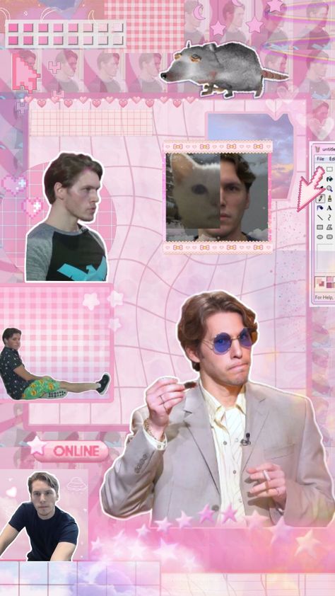 Phone wallpaper, mostly pink, with little bits of blue purple and yellow, all pastel, lots of pictures of jefma Jerma985 Phone Wallpaper, Jerma Backgrounds, Jerma985 Cute, Jerma985 Wallpaper, Jerma Wallpaper Iphone, Pink Blue Purple Aesthetic, Jerma Wallpaper, Purple Aesthetic Kawaii, Blue Purple Aesthetic