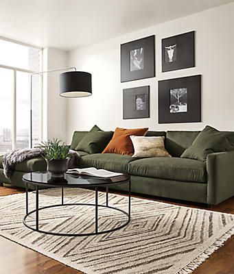 Room & Board - Linger Sofa with Chaise Living Room - Modern Living Room Furniture Green Couches, Green Couch, Design Room, Living Room Diy, Room Board, Modern Furniture Living Room, A Living Room, Small Living Room, Living Room Interior