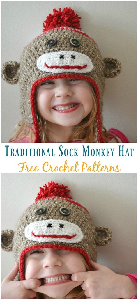 Sock Monkey Hat Crochet Pattern, Amigurumi Characters, Sock Monkey Pattern, Minion Crochet Patterns, Crochet Sock Monkeys, Crochet Baby Boy Hat, Sock Monkey Hat, Crochet Patterns Baby Boy, Monkey Hat