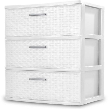 Sterilite 3-Drawer Wide Weave Tower, White Drawer Cart, Plastic Storage Drawers, Bedroom Organization Storage, Utility Storage, Plastic Drawers, Storage Towers, Drawer Unit, College Dorm Rooms, Cabinets Organization