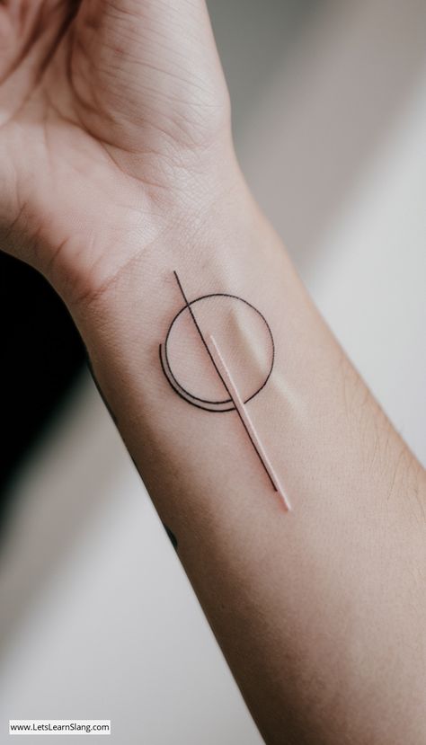 Minimalist Circle Line Wrist Tattoo Mini Geometric Tattoo, Dainty Tattoos Wrist, Geometric Line Tattoo Minimalist, Sound Waves Tattoo, Circle Tattoos For Women, Line Wrist Tattoo, Dainty Wrist Tattoos For Women, Meaningful Wrist Tattoos For Women, Dainty Wrist Tattoos