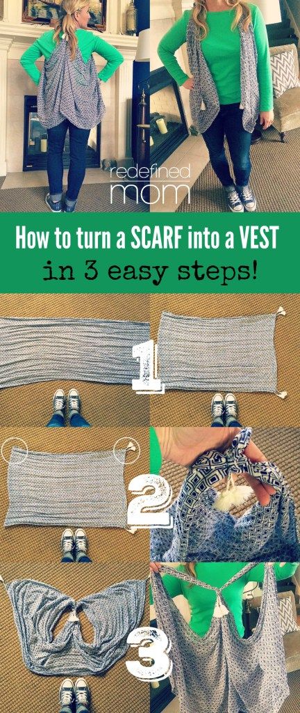 How to Turn a Scarf into a Vest in 3 Easy Steps!! What? So easy!!! Scarf Into Vest, Diy Vest, Scarf Vest, Wear A Scarf, Vintage Fashion 1950s, How To Wear A Scarf, Diy Scarf, Scarf Tying, How To Wear Scarves