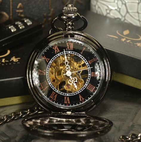 Black Steampunk Mechanical Pocket Watch Men Antique Vintage Watches Trending Now Free Shipping #Vintage #Old #Trending #Antique #FreeShipping #Gift #MensWatches #PocketWatch #Mechanical #Birthday Steampunk Skeleton, Black Steampunk, Steampunk Pocket Watch, Mechanical Pocket Watch, Vintage Clocks, Skeleton Watches, Style Steampunk, Watch Trends, Watch Clock