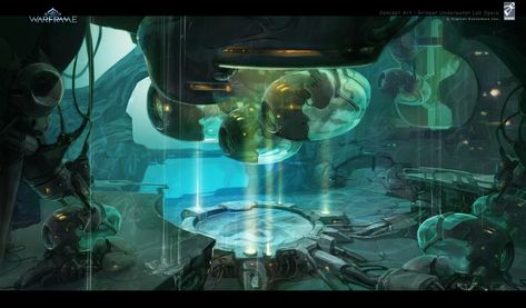 ArtStation - Warframe Underwater Lab Space, Dejan Ostojic Futuristic Science Lab, Sci Fi Interior Concept Art, Sci Fi Laboratory Concept Art, Underwater Interior, Villain Lair, Scifi Lab, Frozen Landscape, Interior Concept Art, Ice Planet