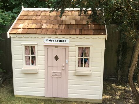 This extremely sweet Cottage was installed just last week, to a very lucky little girl! Outdoor Wendy House Ideas, Play Cottage, Garden Playhouse, Fairy Tale Cottage, Cedar Roof, Wendy House, Wooden Cottage, Wooden Playhouse, Playhouse Outdoor