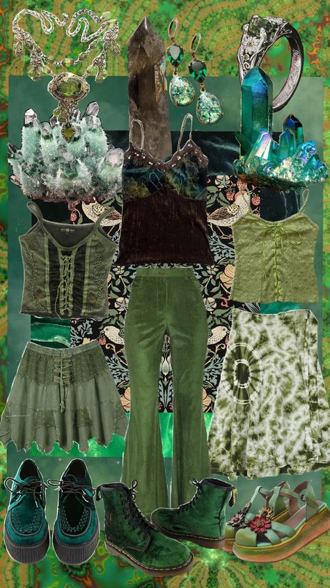 #greenaesthetic #greenoutfits #whimsigoth #greenwhimsigoth Swagy Fits, Green Whimsigoth, Whimsigothic Outfits, Outfits Whimsigoth, Earthy Witch, Witch Summer, Melanie Martinez Concert, Green Outfits, Estilo Hippy