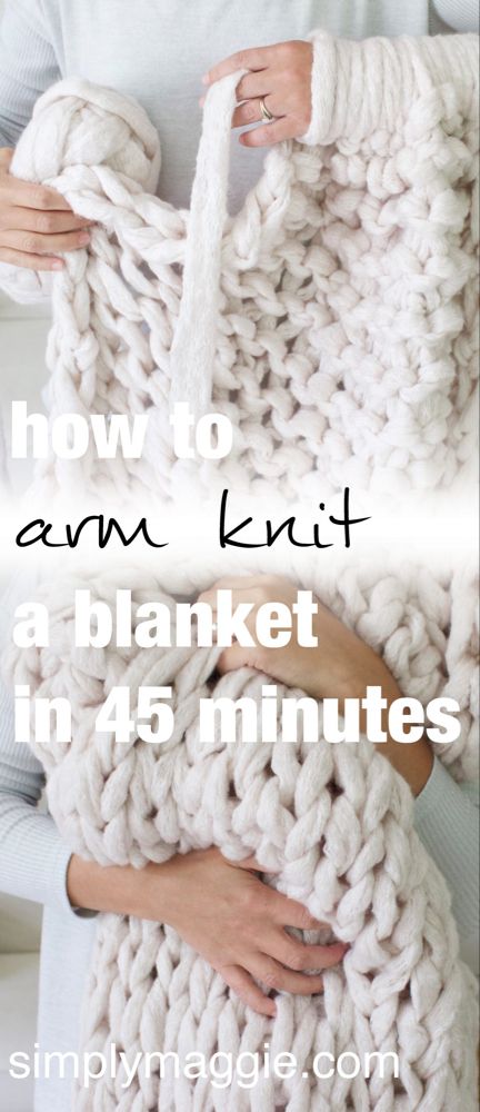 Arm Knitting Blanket Diy, Big Yarn Blanket, Knit A Blanket, Arm Knit Blanket, Chunky Blanket Diy, Arm Crocheting, Knot Blanket, Chunky Yarn Blanket, Finger Knitting Projects