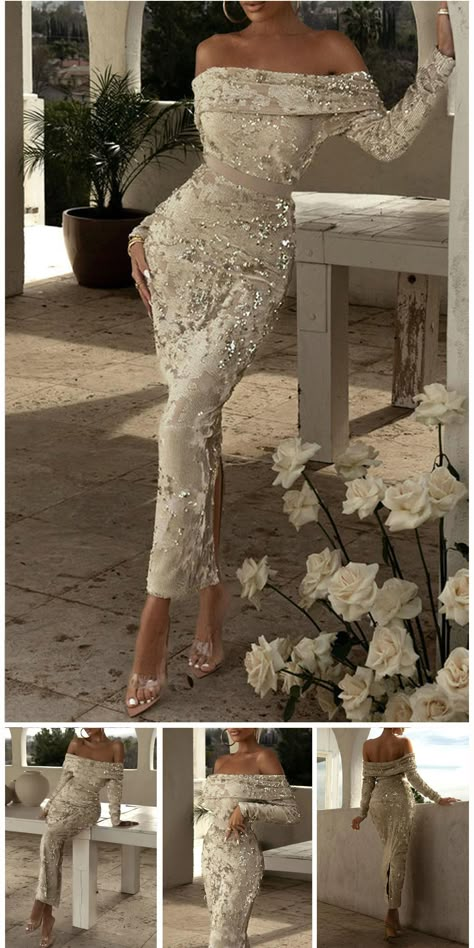 Sexy Formal Solid Sequins Off the Shoulder Evening Dress Dresses Mafia Lifestyle, Off The Shoulder Evening Dress, Blouse Outfit Casual, Evening Dresses Midi, Black And White Wedding Theme, Glam Dress, Off Shoulder Evening Dress, Dress Photography, Evening Dresses With Sleeves