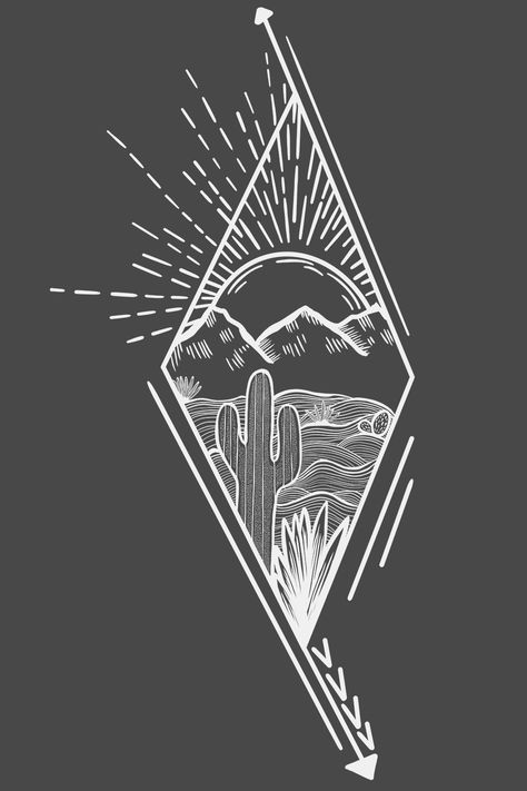 Desert Sky Tattoo, Western Sunrise Tattoo, Western Sky Tattoo, Desert Storm Tattoo, Desert Aesthetic Tattoo, Geometric Desert Tattoo, New Mexico Inspired Tattoos, Tattoo Ideas Punchy, Desert Road Tattoo