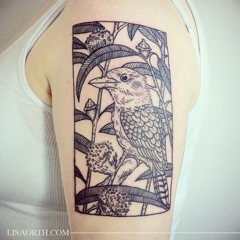 by @lisaorth ✖ #blxckink Submit: blxckink@gmail.com Kookaburra Tattoo, Tree Tattoo Ideas, Cherry Blossom Tree Tattoo, Australia Tattoo, Cool Tattoo Designs, Blossom Tree Tattoo, Rad Tattoos, Tree Of Life Artwork, Sisters Tattoo