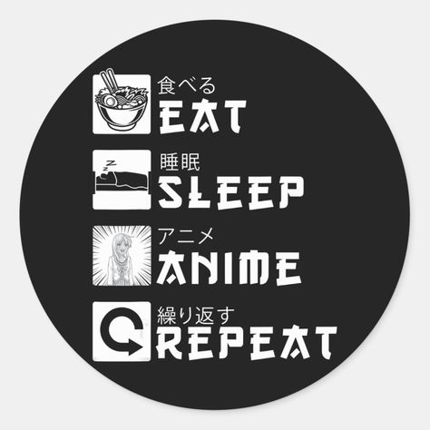 Eat Sleep Anime Repeat Japanese Manga Lover Classic Round Sticker Otaku Gift, Japanese Manga, Best Anime Couples, Fold Cards, Anime Costumes, Fun Fold Cards, Kiss Cut Stickers, Eat Sleep, Folded Cards