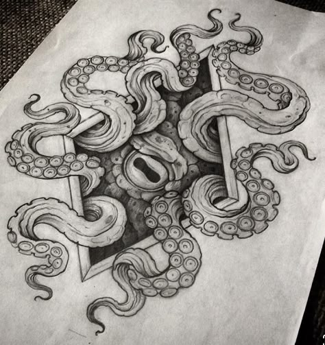 Octopus Sketch Tattoo, Tentacle Tattoo, Octopus Sketch, Kraken Tattoo, Octopus Drawing, Octopus Tattoo Design, Octopus Tattoos, Geometric Tattoo Design, Octopus Tattoo