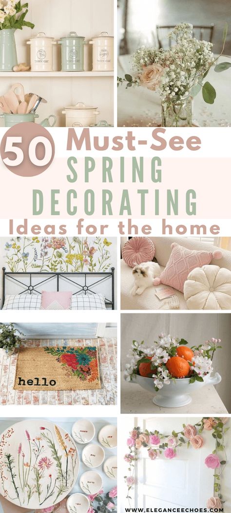 Spring Makeover: 50 Trendy and Affordable Spring Decor Ideas for 2024 - Elegance Echoes Spring Farmhouse Mantle Decor, Spring Mantle Decorating Ideas, Spring Decorating Ideas For The Home, Spring House Decorations, Little Apartment Ideas, Spring Decorations For The Home, Eco Friendly Ideas, Spring Bedroom Decor, Spring Home Decor Ideas