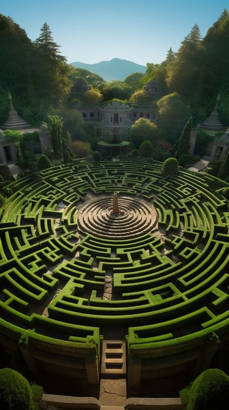 Labyrinth Garden, Green Nature Wallpaper, Labyrinth Maze, Eco City, Mtg Art, Meditation Garden, Maze Puzzles, Mystical Places, Dreamy Artwork