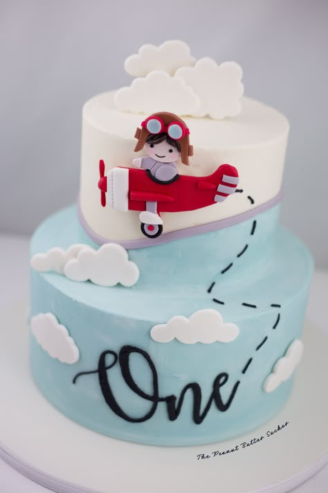 Little Pilot First Birthday Cake Plane Birthday Cake, Airplane Birthday Theme, Airplane Birthday Party Decorations, Airplane Birthday Cakes, Plane Birthday, Time Flies Birthday, Pilots Birthday, Planes Birthday Party, Boys First Birthday Cake