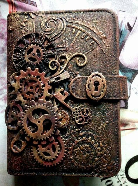 Steampunk Book Cover, Steampunk Art Fantasy, Crafts With Beads, Steampunk Journal, Steampunk Mixed Media Art, Minecraft Decoration, Steampunk Book, Steampunk Mixed Media, Steampunk Aesthetic