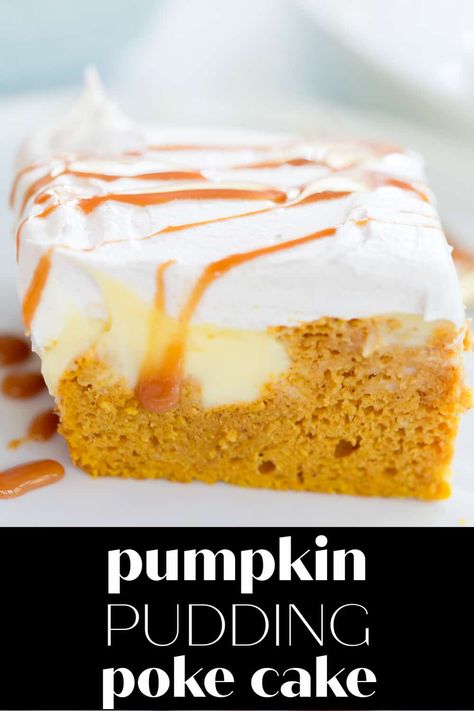 Poke Cake With Pudding, Pumpkin Poke Cake, Pudding Poke Cake, Dump Cake Pumpkin, Pumpkin Spice Donut, Pumpkin Pudding, Sugar Free Pudding, Yummy Desserts Easy, Pumpkin Cake Recipes