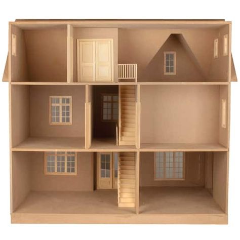 Houseworks® Brentwood Dollhouse Kit | Michaels Brentwood Dollhouse, Modern Staircases, Wooden Dollhouse Kits, Doll Miniatures, Dollhouse Ideas, Tiny World, Dollhouse Kits, Modern Staircase, Wooden Dollhouse