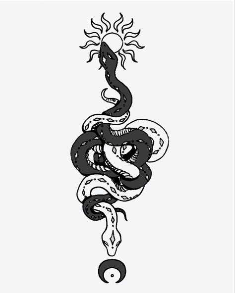 Bull Snake Tattoo, Yin And Yang Snake Tattoo, Ying Yang Snake Tattoo, Sun And Moon Snake Tattoo, Space Snake Tattoo, Yin Yang Snake Tattoo, Celtic Snake Tattoo, Crow And Snake Tattoo, Snake With Wings Tattoo