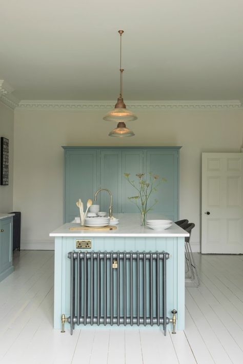 Kitchen Radiator, Kitchen Larder, Wall Cupboards, Devol Kitchens, Blue Kitchen Cabinets, Blue Paint Colors, Blue Cabinets, Shaker Kitchen, Radiator Cover