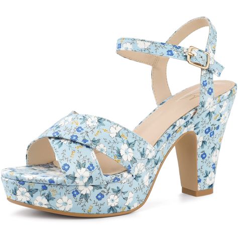 Boho Heels, Floral Sandals, Chic Heels, Floral Heels, Wedges Shoes, Chunky High Heels, High Heels Sandals, Chunky Heels Sandals, Platform Heels Chunky