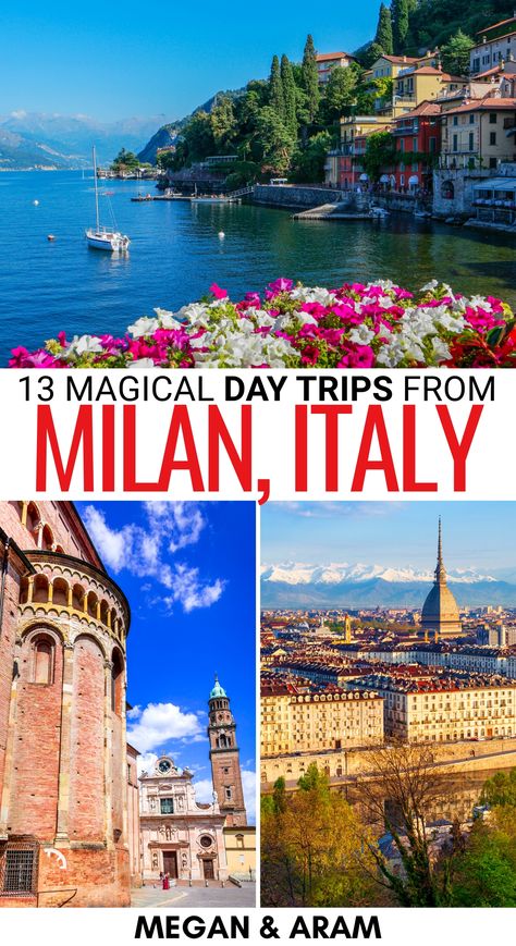 Looking for the best day trips from Milan for your upcoming North Italy trip? This Milan day trips guide covers the best! Beautiful lakes, gastro cities, and more! | Milan to Lake Como | Milan to Venice | Milan to Florence | Milan to Turin | Places to visit near Milan | Milan day tours | Milan to Lake Garda | Milan to Lugano | Milan to Lake Maggiore | Milan to Parma Places To Visit Near Milan, Day Trip From Milan, Day Trips From Milan, Milan To Lake Como, Lake Maggiore Italy, Milan Travel, North Italy, Italy Destinations, Europe 2024