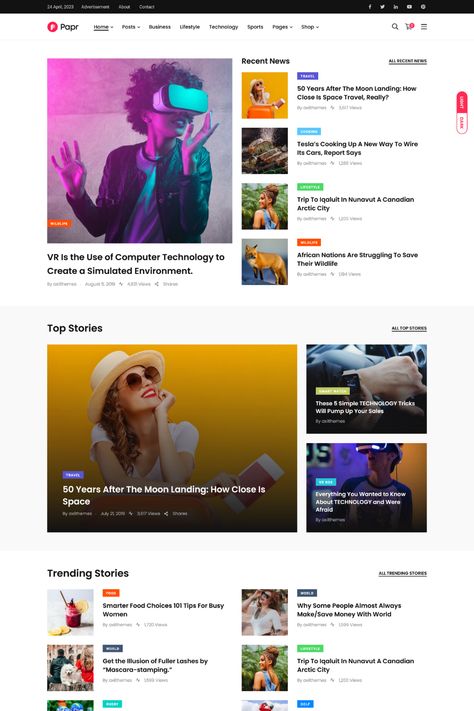 Papr is a responsive news and magazine WordPress theme that offers a clean, modern, and engaging design for your website. With a variety of customizable options and a powerful page builder, you can easily create and publish news articles, feature stories, and other content with ease. Papr includes a variety of post layouts and styles, as well as a powerful search function, to help your readers find exactly what they're looking for. News Layout Website, News Blog Website Design, Blogs Ui Design, Blogs Website Design, Website News Design, Article Website Design, News Page Web Design, Blog Website Design Layout, Blog Design Layout