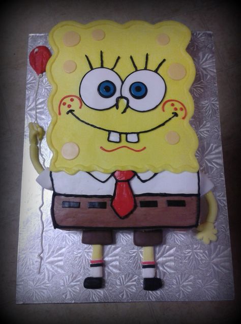 Spongebob Cupcake Cake - 24 cupcakes...arms & legs are fondant. Spongebob is a perfect shape for a cupcake cake. Spongebob Cupcake Cake, Fondant Spongebob, Sponge Bob Cupcakes, Spongebob Birthday Cake, Pull Apart Cupcake Cake, Spongebob Cake, Pull Apart Cake, Spongebob Birthday Party, Spongebob Party