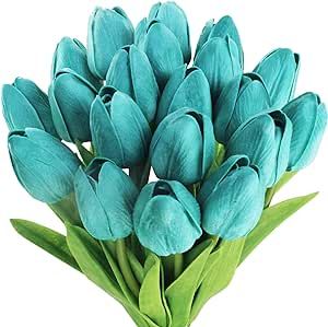 20 Pcs Artificial Turquoise Tulip Flowers Faux Tulip Stems PU Real Touch Tulips 12.8" Tall for Easter Spring Vase Wedding Bouquets Floral Arrangements Wreath Table Centerpiece Indoor Outdoor Decor Tulips Floral Arrangements, Wreath Table Centerpiece, Colorful Floral Arrangement, Turquoise Bouquet, Forest Morning, Spring Vases, Spring Wedding Favors, Easter Door Wreaths, Tulips Arrangement