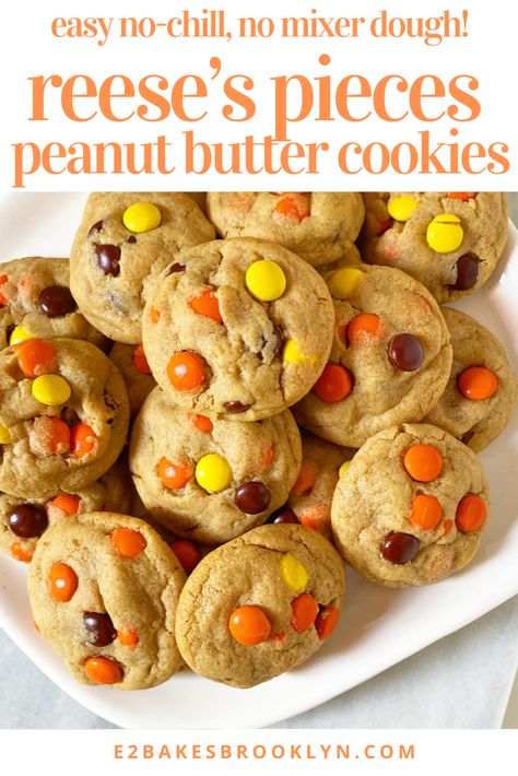 Reese’s Christmas Cookies, Peanut Butter Reeses Pieces Cookies, Easy Reeses Cookies, Recess Pieces Cookies, Reece Pieces Cookies, Reese Pieces Peanut Butter Cookies, Peanut Butter Reeces Pieces Cookies, Peanut Butter Chip Cookies Reeses, Reces Peanut Butter Cup Cookies