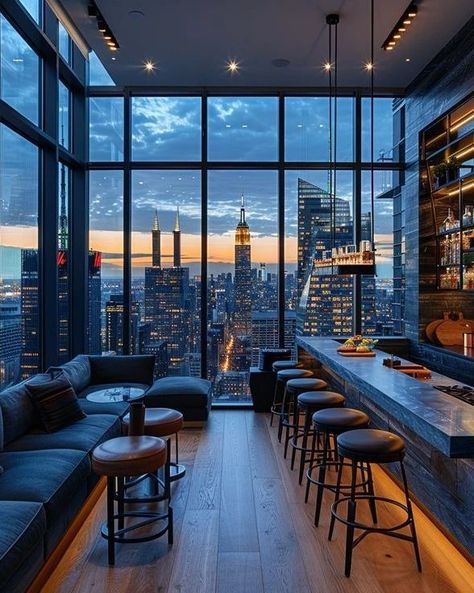 Kitchen design #design #kitchen #room #architecture Penthouse Bar, Dream Penthouse, Room Architecture, Apartment Bar, Penthouse View, Penthouse Design, Penthouse Living, Living Room Loft, Versatile Furniture