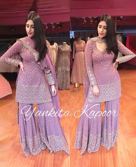 Lilac Purple Sharara With Kurti 3 Peice Set Heavy Embroidery - Etsy Lilac Sharara, Pakistani Kurta Set, Purple Sharara, Designer Sharara Suits, Pakistani Kurta, Winter Outfits For School, Indo Western Dress, Sharara Suit, Heavy Embroidery