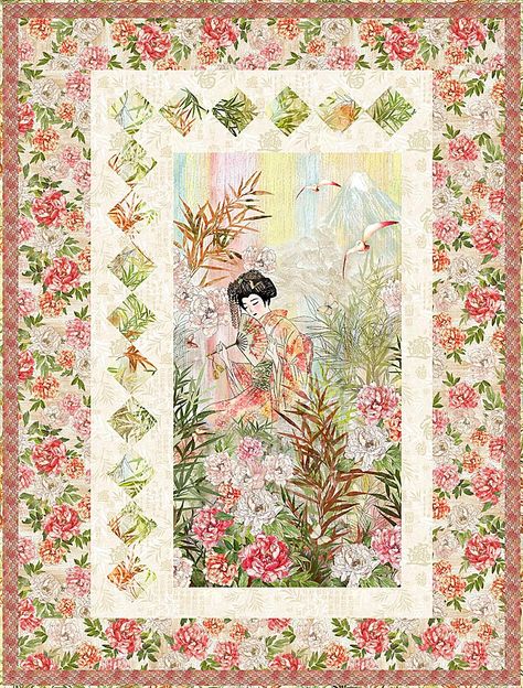 Free eQuilter Pattern – Peony Dance Japanese Quilt Patterns, Bed Quilt Patterns, Dance Pattern, Asian Quilts, Panel Quilt Patterns, Peony Garden, Fabric Panel Quilts, Abstract Quilt, Japanese Quilts