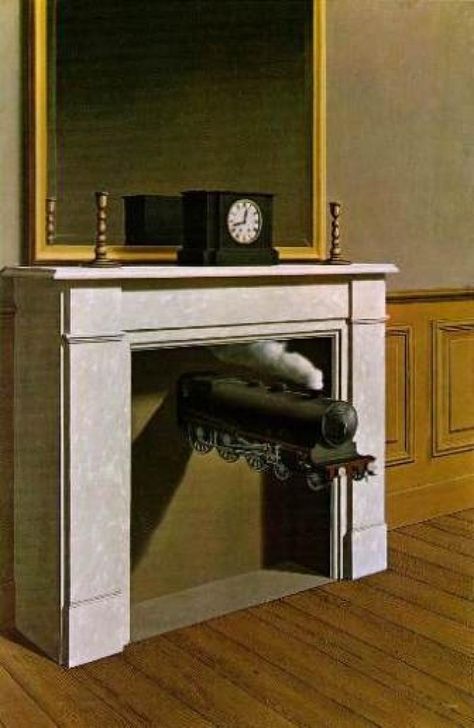 'Time Transfixed', 1938: 'Its phallic train emits steam as it exits the sterile fireplace' René François Ghislain Magritte, Magritte Paintings, Magritte Art, Art Timeline, René Magritte, Most Famous Paintings, Georges Seurat, Hieronymus Bosch, Point Perspective