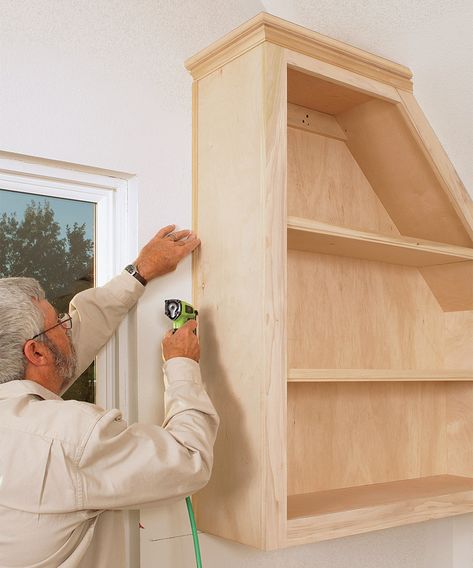 Built-ins for Odd Spaces - Fine Homebuilding Build Your Own Bathroom Vanity, Shaker Style Cabinet Doors, Attic Ideas, Fine Homebuilding, Decor Shelves, Angled Ceiling, Plywood Shelves, Shaker Style Cabinets, Window Trim Exterior