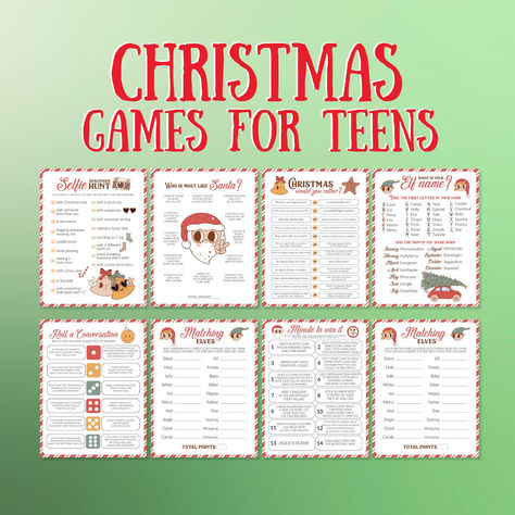 Make your Christmas party for teens a memorable one with this ultimate game set! Packed with excitement, it features classic favorites like Would You Rather, Christmas Trivia, Scattergories and Charades. Test their Holiday knowledge with our Christmas trivia quiz and keep the energy high with the minute to win it game. Get ready for endless laughs and magic-filled moments that your teens won't forget! Christmas Games For Teens, Whats Your Elf Name, Christmas Trivia Quiz, Classroom Party Games, Fun Holiday Games, Teen Hangout, Christmas Word Scramble, Swap Gifts, Christmas Trivia