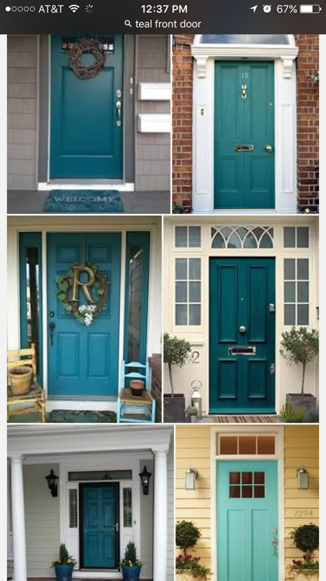 Aqua/Turquoise Front Door - Yes! Yes! Yes! Turquoise Interior Door, Aqua Front Door Paint Color, Teal Front Door Grey House, Turquoise Front Door Colors, Teal Doors Front Entrance, Turquoise Door Exterior, Colourful Front Doors, Tiffany Blue Front Door, Turquoise Front Doors