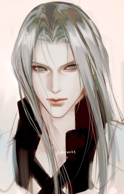 Sephiroth Drawing, Anime Guys With Long Hair, Ffvii Fanart, Ff7 Fanart, Sephiroth Fanart, Sephiroth Art, Sephiroth X Cloud, Final Fantasy Sephiroth, Male Angel