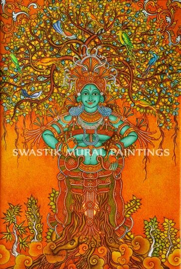 Indian Art Traditional, Kerala Painting, How To Draw Trees, Kerala Art, Kerala Mural Art, Indian Art Forms, Art Forms Of India, Draw Trees, Mural Art Design