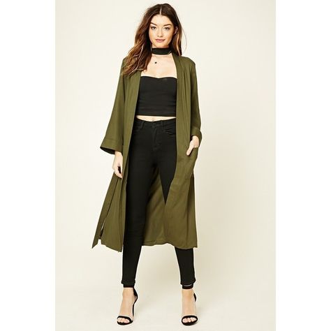 Forever21 Belted Longline Kimono ($35) ❤ liked on Polyvore featuring intimates, robes, olive, forever 21 robe, forever 21 and kimono robe Red Fitted Midi Dress, Shrug Outfit, Long Shrug, Kimono Outfits, Woven Cardigan, Shrug For Dresses, Chevron Dress, Ribbed Midi Dress, Sash Belt