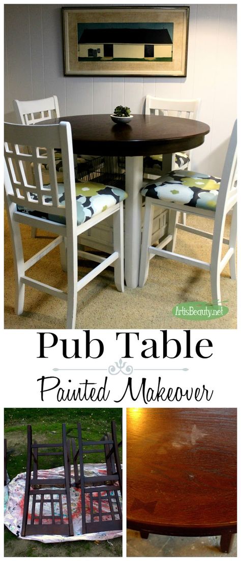 ART IS BEAUTY: Fixer Upper style Painted Pub Table Makeover Table Makeover Ideas, Diy Breakfast Nook, Kitchen Color Yellow, Kitchen Table Makeover, Fixer Upper Style, Chair Makeover, Table Makeover, Brown Living Room, Makeover Ideas