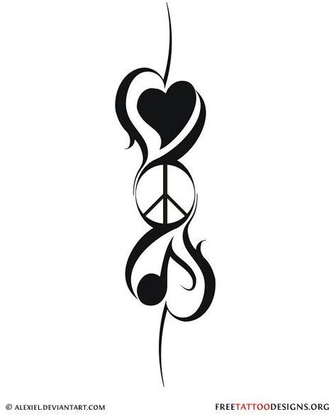 Peace love music Tattoo Main, Heart Peace Sign, Peace Sign Tattoos, Peace Tattoo, Peace Music, Peace Tattoos, Serpent Tattoo, Music Note Tattoo, Music Tattoo Designs