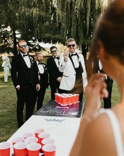 The Finishing Touches ✨ Our “Team Bride and Team Groom” beer pong table is the most stunning addition to your wedding day👀 Not only does it promote some healthy competition between the bride and groom (and all their friends and family) - but it also helps break the ice if people maybe haven’t spoken before the wedding or haven’t met before!🥰 As you can see, we have our very own Mr RG using the beer pong table at our wedding and went down an absolute TREAT🍻🤩 Photographer: @pippavolansphotog... Beer Pong Wedding Table, Prosecco Pong Wedding, Wedding Beer Pong Table, Beerpong Table, Team Bride Team Groom, Wedding Beer Pong, Drunk Wedding, Barbecue Wedding, Healthy Competition