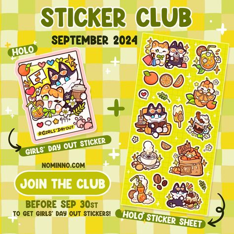 Hello everyone! Here’s my September Sticker Club reward! It’s a Girls’ Day Out! They will be available after 10 pm AEST today (31st of August) 🗓️ 【Tiers】 🍅Tomato Slayer - Monthly Die-cut Sticker 🍳Sunny Side - Monthly Sticker Sheet 🍩Donut Delight - Monthly Die-cut Sticker + Sticker Sheet 【Size & Material】 Girls’ Day Out Sticker Sheet: 8.3cm x 16.5cm Girls’ Day Out Die-cut Sticker: 5.6cm x 6.8cm Holographic sticker 【Date】 You can only obtain the September rewards by purchasing a membership b... Itabag Ideas, Donut Delight, My September, Sticker Design Inspiration, Jobs In Art, Buy Stickers, Sketchbook Cover, Merch Ideas, Girls Day