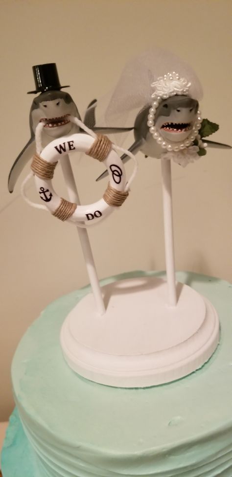 Shark Wedding Cake Topper, Shark Theme Wedding, Shark Wedding Cake, Shark Wedding Theme, Shark Wedding, Shark Cake Topper, Shark Stuff, Aquarium Wedding, Shark Photos