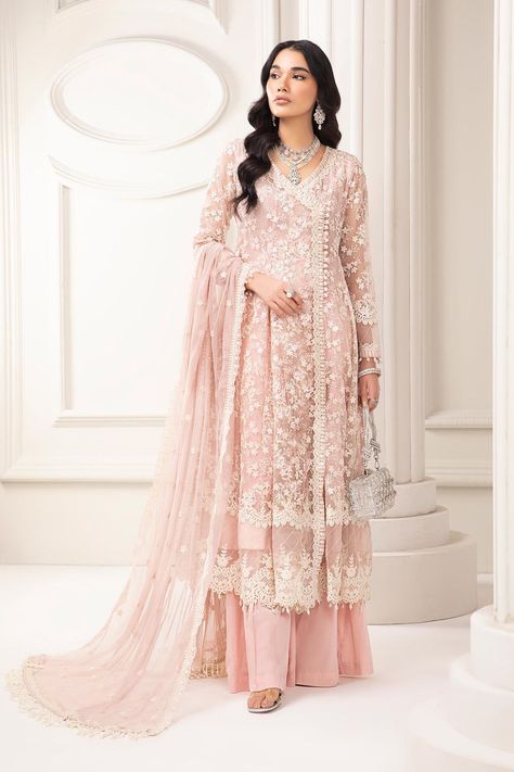 Maria B SF-EF24-09 Evening Wear Collection -  #Collection #Evening #Maria #SFEF2409 #Wear Pink Shalwar Kameez, Pink Pakistani Dress, Maria B Party Wear, Marriage Clothes, Asian Party, Desi Fits, Cultural Fashion, Desi Dress, Light Pink Wedding